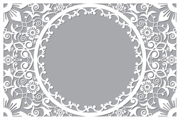 Traditional vector frame or border design with empty space in the middle, Moroccan carved wall panels art, vector arabic pattern with flowers, leaves and swirls - 6x9 format
