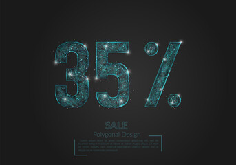 Abstract isolated blue 35 percent sale concept. Polygonal illustration looks like stars in the blask night sky in spase or flying glass shards. Digital design for website, web, internet. © Katsiaryna