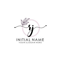 RJ Luxury initial handwriting logo with flower template, logo for beauty, fashion, wedding, photography