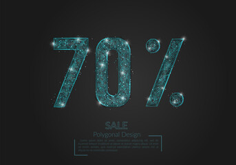Abstract isolated blue 70 percent sale concept. Polygonal illustration looks like stars in the blask night sky in spase or flying glass shards. Digital design for website, web, internet. © Katsiaryna