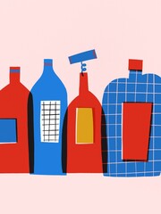 Wall poster illustration. Wine. Still Life. Wall poster hand drawing illustration