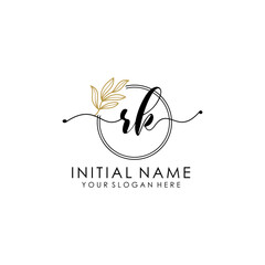 RK Luxury initial handwriting logo with flower template, logo for beauty, fashion, wedding, photography