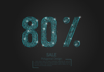 Abstract isolated blue 80 percent sale concept. Polygonal illustration looks like stars in the blask night sky in spase or flying glass shards. Digital design for website, web, internet. © Katsiaryna