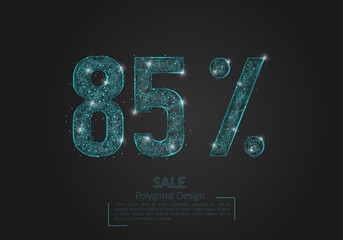 Abstract isolated blue 85 percent sale concept. Polygonal illustration looks like stars in the blask night sky in spase or flying glass shards. Digital design for website, web, internet. © Katsiaryna