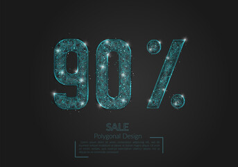 Abstract isolated blue 90 percent sale concept. Polygonal illustration looks like stars in the blask night sky in spase or flying glass shards. Digital design for website, web, internet. © Katsiaryna