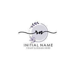 RN Luxury initial handwriting logo with flower template, logo for beauty, fashion, wedding, photography