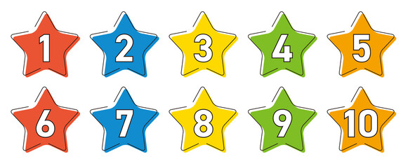 1〜10までの数字アイコンセット　星（ビビッドカラー）