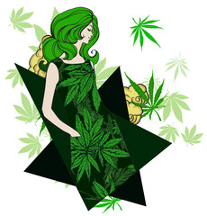 Woman dressed cannabis clothes - 497241056