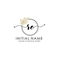 RO Luxury initial handwriting logo with flower template, logo for beauty, fashion, wedding, photography