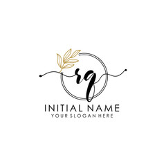 RQ Luxury initial handwriting logo with flower template, logo for beauty, fashion, wedding, photography