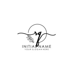 RQ Luxury initial handwriting logo with flower template, logo for beauty, fashion, wedding, photography