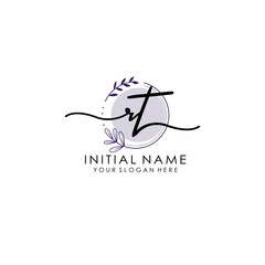 RT Luxury initial handwriting logo with flower template, logo for beauty, fashion, wedding, photography