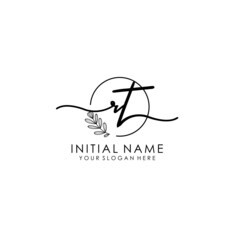 RT Luxury initial handwriting logo with flower template, logo for beauty, fashion, wedding, photography
