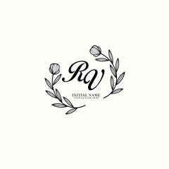 RV Initial letter handwriting and signature logo. Beauty vector initial logo .Fashion  boutique  floral and botanical