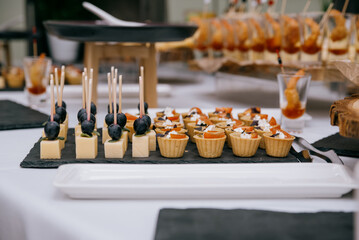 Delicacies and snacks at the buffet or banquet. Catering.