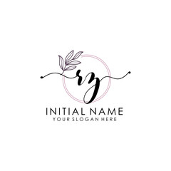 RZ Luxury initial handwriting logo with flower template, logo for beauty, fashion, wedding, photography