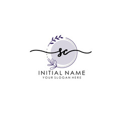 SC Luxury initial handwriting logo with flower template, logo for beauty, fashion, wedding, photography