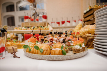 Delicacies and snacks at the buffet or banquet. Catering.