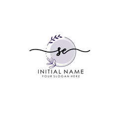 SE Luxury initial handwriting logo with flower template, logo for beauty, fashion, wedding, photography