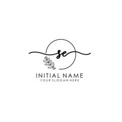 SE Luxury initial handwriting logo with flower template, logo for beauty, fashion, wedding, photography