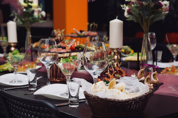 Delicacies and snacks at the buffet or banquet. Catering.