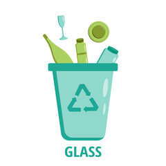 Glass recycling. Vector flat illustration of a blue container for glass processing. Waste separation. Save the planet.