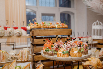Delicacies and snacks at the buffet or banquet. Catering.