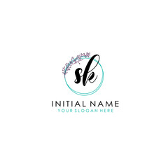 SK Initial letter handwriting and signature logo. Beauty vector initial logo .Fashion  boutique  floral and botanical