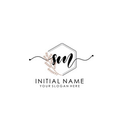 Obraz premium SB Luxury initial handwriting logo with flower template, logo for beauty, fashion, wedding, photography