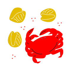 Pasta and lobster vector abstract illustration. Pasta and seafood illustration. Cooking ingredients. Can be use for restaurants menu, cover, packaging.