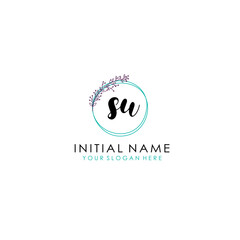 SU Initial letter handwriting and signature logo. Beauty vector initial logo .Fashion  boutique  floral and botanical