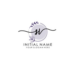 SV Luxury initial handwriting logo with flower template, logo for beauty, fashion, wedding, photography