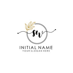 SW Luxury initial handwriting logo with flower template, logo for beauty, fashion, wedding, photography