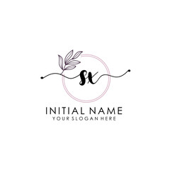 SX Luxury initial handwriting logo with flower template, logo for beauty, fashion, wedding, photography