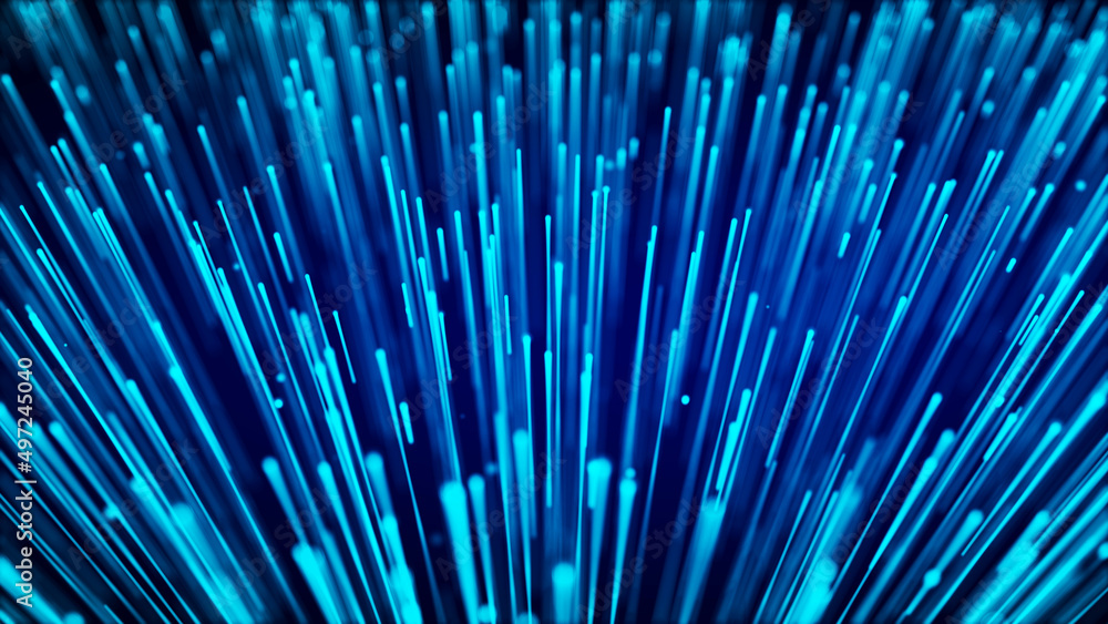 Poster cyberspace with blue digital falling lines. geometric flow in cyberspace. high speed. big data conne