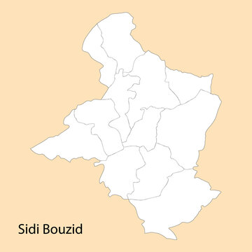High Quality map of Sidi Bouzid is a region of Tunisia
