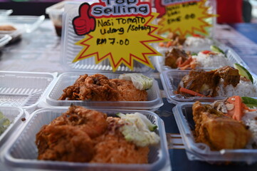 Kuching, Sarawak Malaysia - April 5th 2022:The Malay Ramadan Bazaar (Pasar Ramadan) in Malaysia, with lots of delicacies, under New Norm