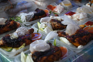 Kuching, Sarawak Malaysia - April 5th 2022:The Malay Ramadan Bazaar (Pasar Ramadan) in Malaysia, with lots of delicacies, under New Norm