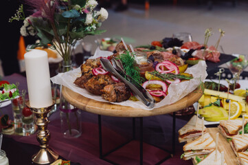 Shashlik.Juicy tasty grilled meat with fresh vegetables