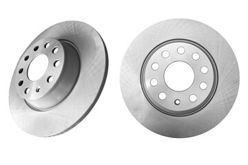 Car brake disc isolated on white background. Auto parts. Brake disc rotor isolated on white. Braking disk. Car part. Spare parts. Quality spare parts for car service or maintenance - obrazy, fototapety, plakaty