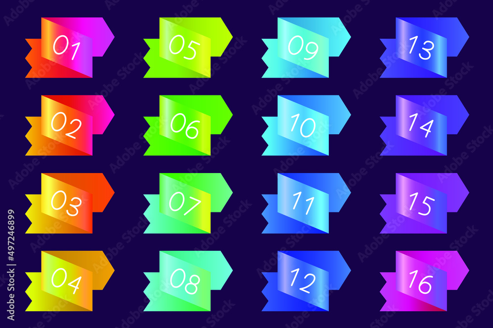 Aufkleber bullet icons with numbers vector set. gradient bullet points, isolated on a dark background. 3d rend
