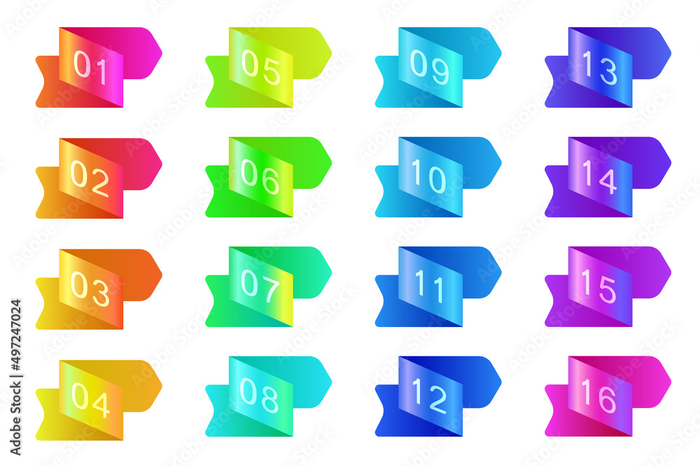 Aufkleber bullet icons with numbers set. gradient bullet points, isolated on a white background. 3d rendering 