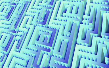 Blue maze illustration. Abstract labyrinth 3D rendering. Blue maze, abstract vector illustration
