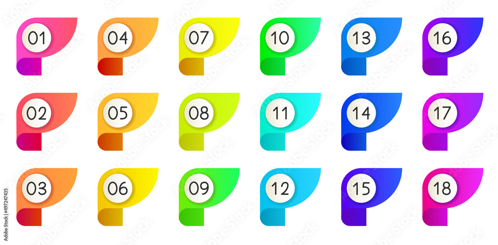 Poster bullet icons with numbers set. gradient bullet points, isolated on a white background. 3d rendering 