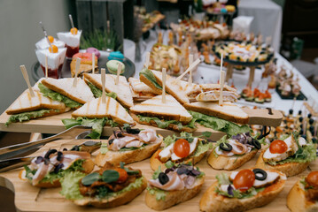 Delicacies and snacks at the buffet or banquet. Catering.