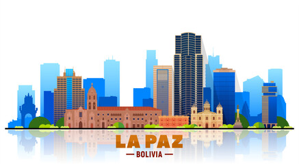 Obraz premium La Paz ( Bolivia ) city skyline at white background. Vector Illustration. Business travel and tourism concept with modern buildings. Image for web or print.