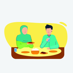 Ramadhan Family Ifthar Breakfasting Illustration