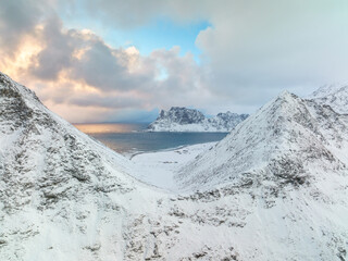 Snowed beach from a mountain top