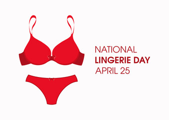 National Lingerie Day vector. Beautiful red bra and panties with bow icon vector. Red lingerie vector. Women's red underwear icon set. Lingerie Day Poster, April 25. Important day - obrazy, fototapety, plakaty