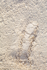 Close up of organic white natural clay powder for face mask, face cream, body wrap, selective focus. Abstract background